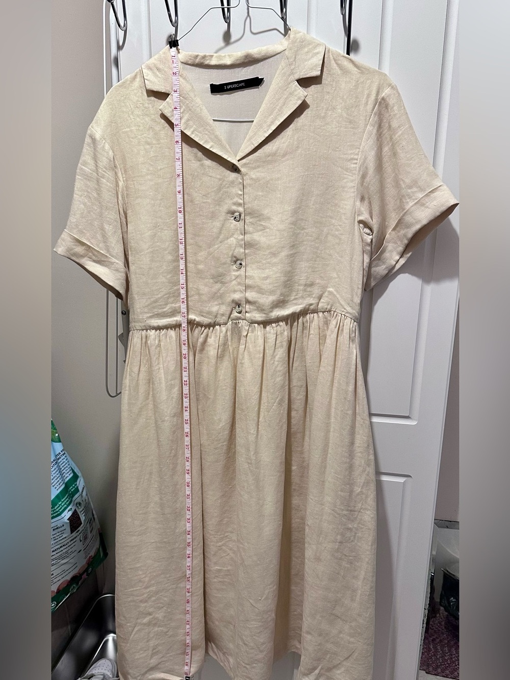 Cream Button-Front Linen Dress (quality construction) Fall
